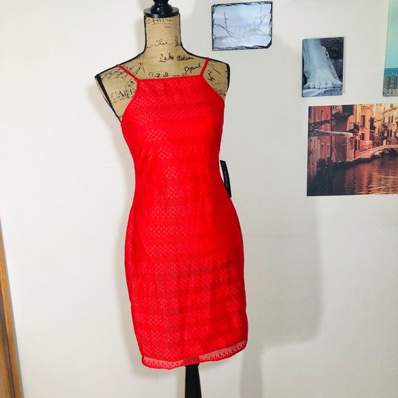 bebe Dresses & Skirts - Bebe red lace overlay sundress, Sz. 6